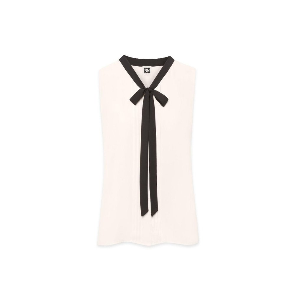 New Anne Klein Sleeveless Bow Blouse White Cream L